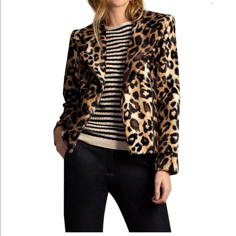NWT-Wildly Chic Faux Leopard Fur Moto-Style Trina Turk Reprise Jacket (XS/S)